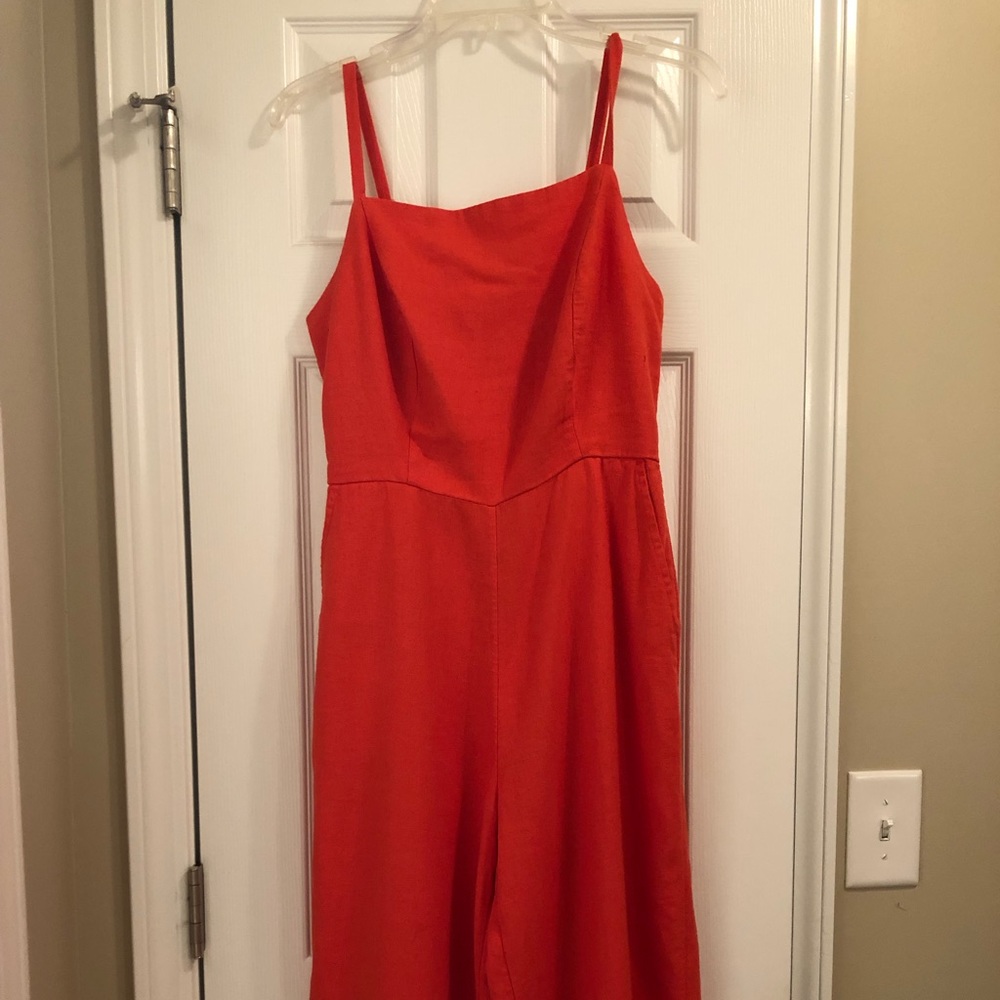 Square neck orange jumpsuit